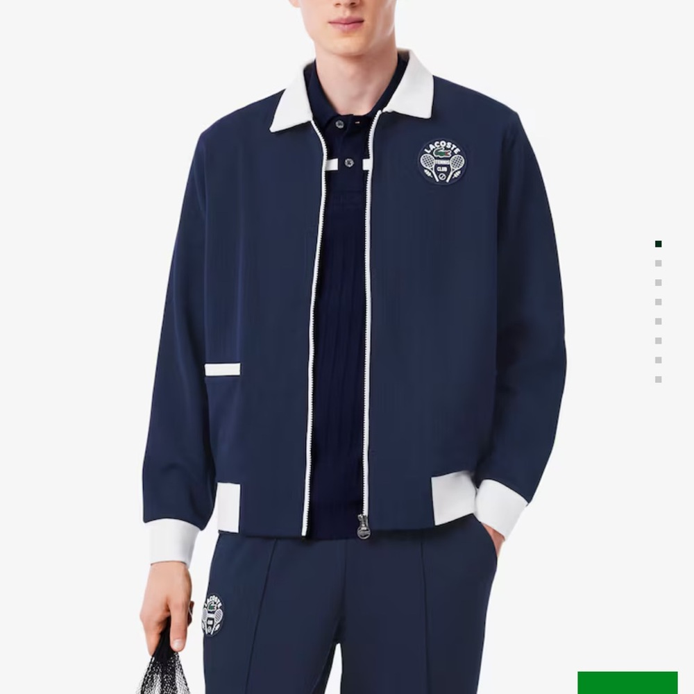Lacoste Men's Dark Blue and White Varsity Jacket